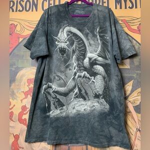 The Mountain Dragon Fantasy Grey Tie Dye Graphic T-Shirt